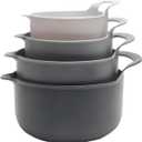 COOK WITH COLOR Nesting Plastic Mixing Bowl Set with Pour Spouts and Handles, Grey, 4 Piece Non-Slip (Gray)