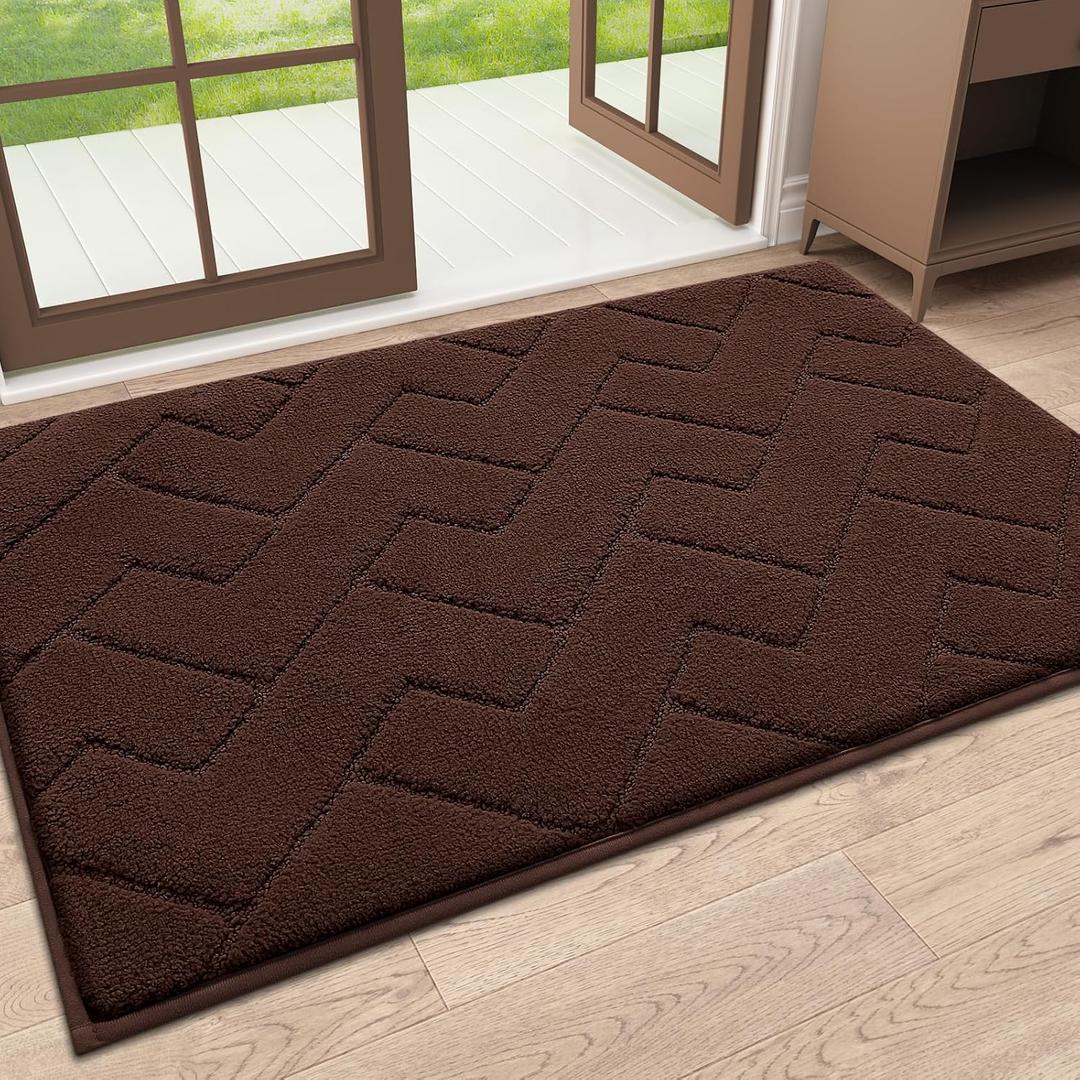 OLANLY Indoor Door Mat, 32x20, Dirt Resistant and Absorbent, Sturdy Non-Slip Rubber Backing, Easy to Clean, Washable Low-Profile Doormat for Entryway, Dark Brown