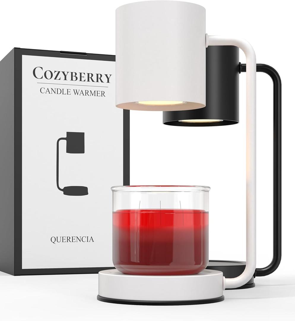 Cozyberry Querencia Candle Warmer Lamp, Timer, 2 x Bulbs Included, Compatible with All Candles, Candle Lamp, 110-120V, Dimmable Candle Melter, Small & Large Size Jar Candles (White)