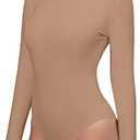 MANGDIUP Bodysuit for Women Mock Turtle Neck Long Sleeve Tops Slim Fit Basic Stretch Soft Bodysuit Jumpsuit (Mocha, Small)