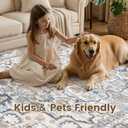 9X12 Area Rugs for Living Room: Washable Vintage Soft Thin Area Rug Stain Resistant Non-Slip Backing Carpet for Bedroom Dining Room Nursery Home Office - Blue/White