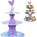 WINKIO Mermaid Cupcake Stand, Little Mermaid Birthday Party Decorations Supplies Favor Under the Sea Theme Cupcake Tower Holder for Girls Kids(1 Pack)