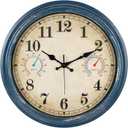 Large Outdoor Clock with Thermometer & Hygrometer Combo, 16 Inch Vintage Blue Coastal Decor Waterproof Indoor Outdoor Wall Clocks for Patio, Pool, Garden, Backyard