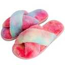 DOIOWN Women's Fuzzy Slippers Memory Foam Cute House Slippers Plush Fluffy Furry Open Toe Home Shoes Bridal Bridesmaid Gifts for Wedding (5-6, Pink)