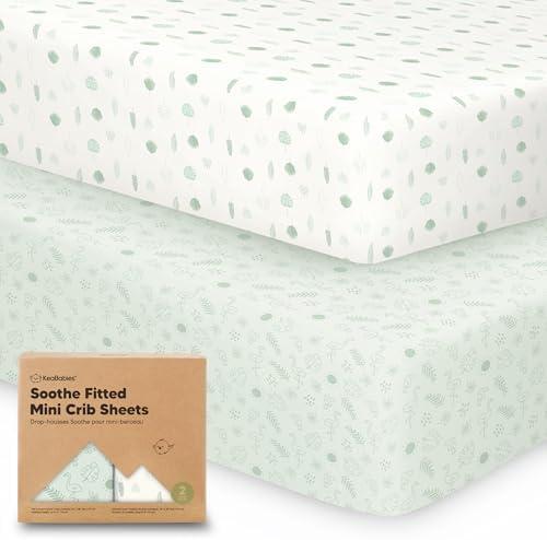2-Pack Mini Crib Sheets Fitted - 38x26 Pack N Play Sheets for Pack and Play Mattress, Organic Cotton, Soft & Breathable Playard Bedding, Neutral Mini Toddler Bed Cover for Boys, Girls (Tropic Oasis)