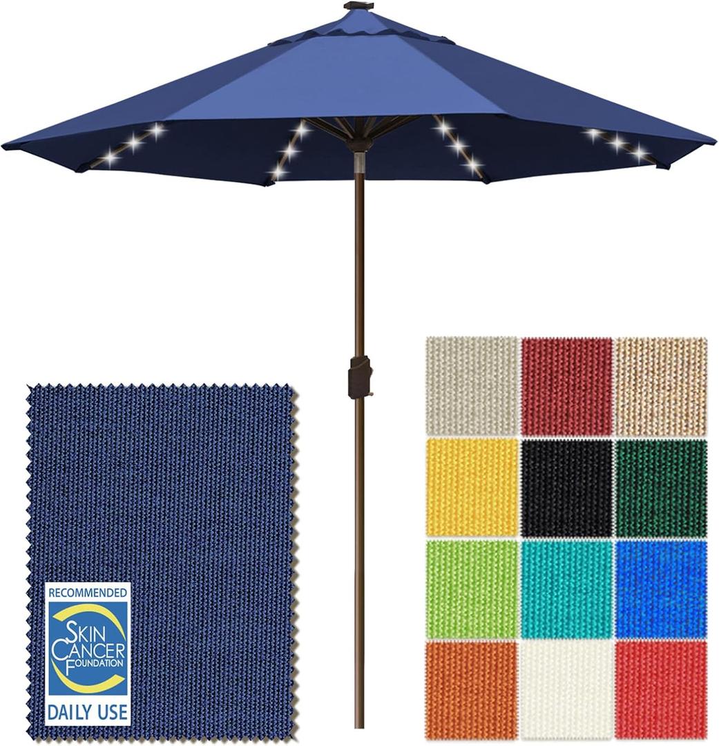 EliteShade USA 10-Year-Non-Fading 10ft Market Patio Umbrella, Commercial Grade Table Sun Umbrella with 80 Solar LED Lights, Crank Open, Windproof & UPF 50+ UV Protection for Garden, Deck, Pool, Backyard, Navy Blue