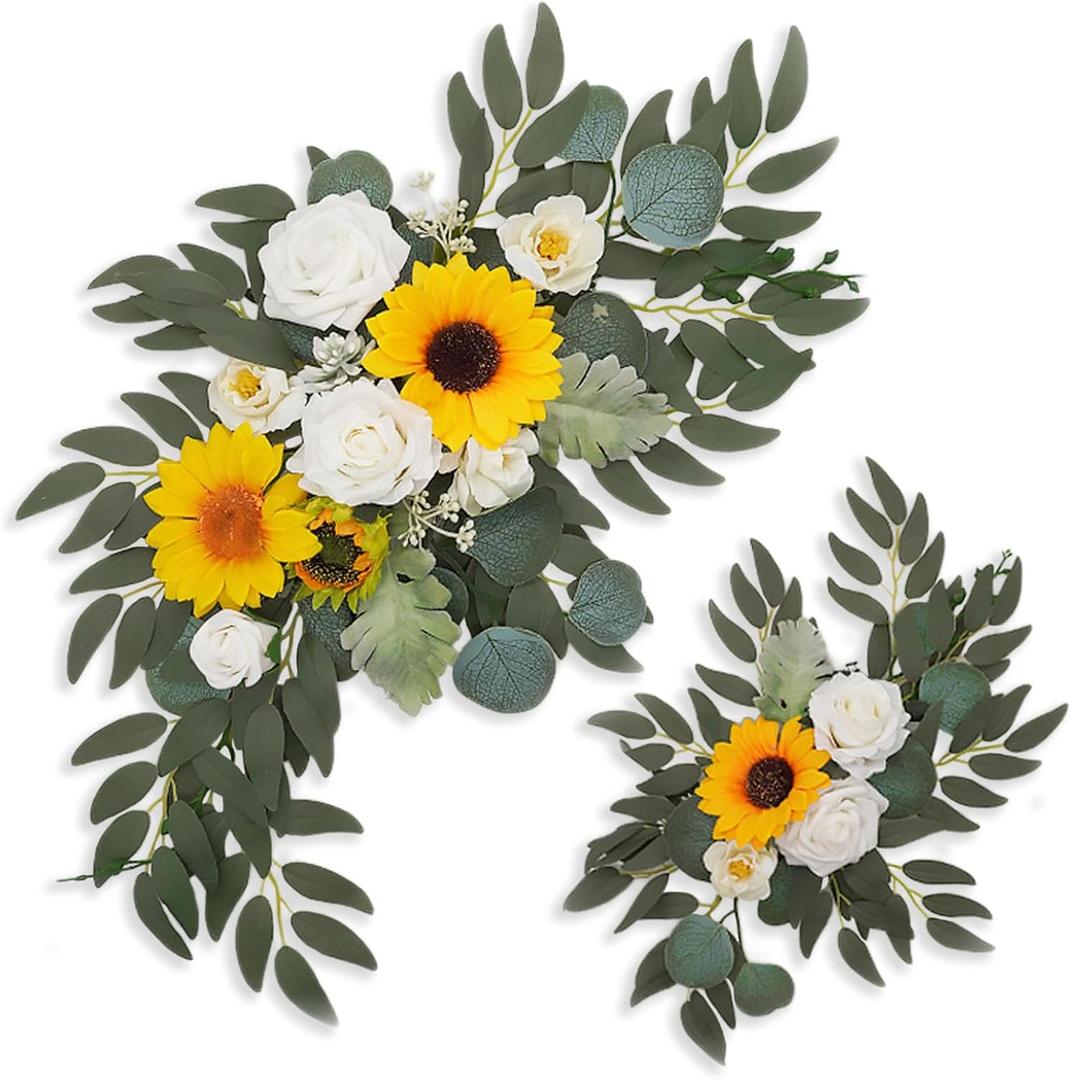 Sunflower Wedding Arch Flowers, Faux Flower Swag Set of 2, Sunflower Floral Swag for Wedding Arch Welcome Signs, Reception Ceremony Signs Decor
