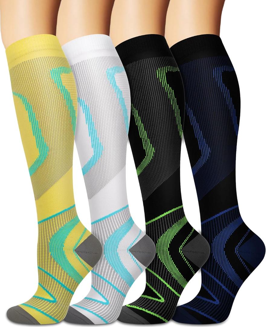Sooverki Compression Socks for Women and Men Circulation (4 Pairs) is Best Support for Running Athletic Cycling Hiking (Large-X-Large, 05 - Assorted  4 Pack)