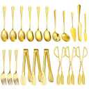 ZLMTZDJD 20 PCS Serving Utensil Set - Stainless Steel Complete Buffet Catering Utensils for Summer BBQ, Grilling, Picnic, Parties & Family Gatherings - Outdoor Serving Set (Gold)