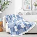 Snuggle Sac Checkered Blanket, Blue Throw Blanket for Couch Checker Microfiber Fluffy Warm Fuzzy Cozy Soft Throw Blanket Reversible Checkerered Blankets for Sofa, Chair, Bed, 60x80 inches