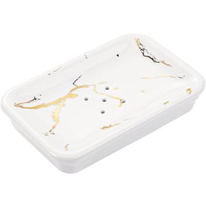 Shinowa Ceramic Soap Dish,Double Soap Holder with Drain,Porcelain Self Draining Soap Dish,Bar Soap Holder for Shower Bathroom Kitchen,Keeps Soap Dry,Easy Cleaning, White