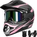Yesmotor Youth Dirt Bike Helmet Quick Release Buckle - Dirt Bike Helmets for Kids, Youth ATV Helmet (Gloves Goggles Mask) 4Pcs Set - DOT Approved（Pink, S）