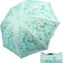 lace parasol umbrella Folding Anti-uv Sunshade Vintage Embroidered Sun Protection (Azure)
