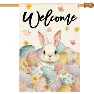 3 x AVOIN colorlife Spring Easter House Flag 28x40 Inch Double Sided Outside, Bunny Rabbit and Eggs Welcome Yard Outdoor Flag
