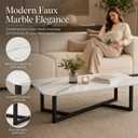 Coffee Table for Living Room, 39.37 Inch Faux Marble White Table with Black Metal Frame, Modern Center Table with Rounded Corners, Adjustable Non-Slip Feet, Apartments and Small Spaces, 39.37 x 21.6 x 18.11 inches