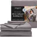 Miracle Made Cotton Bed Sheets  4 Piece Silver Infused, 300-Thread-Count Thermoregulating Miracle Clean & Cool  Sheet Set (Stone, Twin XL)