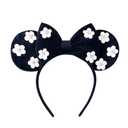 PAITTY Pearl Mouse Ears Bow Headbands for Girls Kids Sparkle Hair Band Ear Headband Party Princess Trip Cosplay Costume Decor (Black Flower)