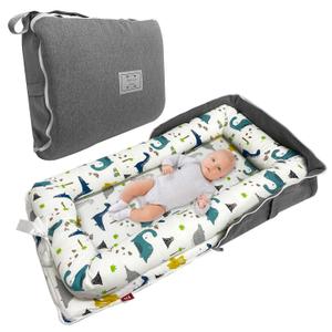 Baby Lounger, Foldable Portable Infant Lounger, Baby Nest Cover, Suitable for 0-24 Months Newborn Baby Lounger,Home Travel Dual-Purpose Baby NestBlue Dinosaur