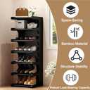 7-Tier Bamboo Shoe Rack, Vertical Narrow Shoe Rack for Small Space, Free Standing Shoe Rack for Entryway, Vertical Shoe Organizer Tower for Narrow Closet, Hallway, 19.5 inches x 9.2 inches x 39 inches