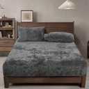 PHF Truly Velvet Fitted Sheet Only Queen Size, Luxury Super Soft Cozy Comfy Fleece Bottom with 15" Deep Pocket,Suitable for Fall Winter and Spring, No Pillowcases, Charcoal/Dark Grey