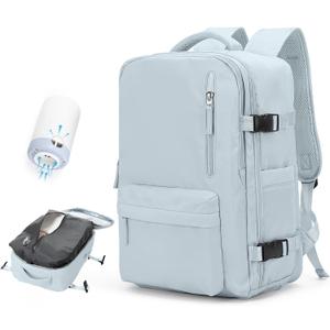 Vacuum Travel Backpack with Pump for Women, Personal Item Carry on Backpacks Flight Approved 18x14x8 inches for Men,Laptop Waterproof Work Compression bags Casual Daypack,Blue