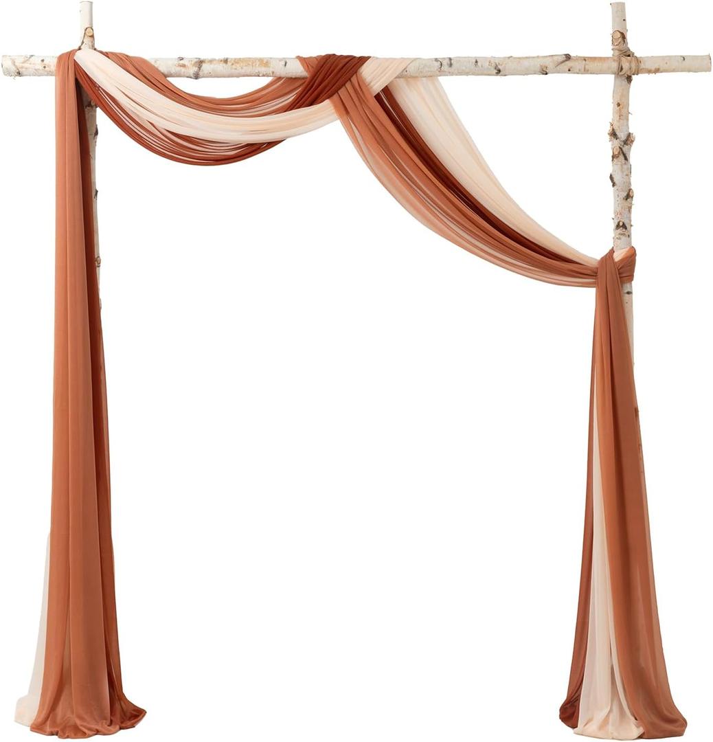 Ling's Moment Wedding Arch Draping Fabric - 20Ft Fall Wedding Arch Chiffon Fabric, Sheer Hanging Drapes Arrangement for Ceremony Backdrop Outdoors Party Swag Home Decor (Coral Peach & Terracotta)