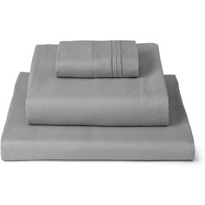 Mellanni Iconic 3-Piece Microfiber Sheet Set (Twin XL, Light Gray) | Double-brushed softness; breathable comfort; 16-in deep pocket; machine washable; OEKO-TEX(R) certified; Lifetime Promise