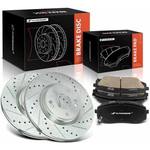 A-Premium 12.00 inch (305mm) Front Drilled and Slotted Disc Brake Rotors + Ceramic Pads Kit Compatible with Select Hyundai and Kia Models - Sonata 2015-2019, Kona Electric, Optima, Niro EV, 6-PC Set