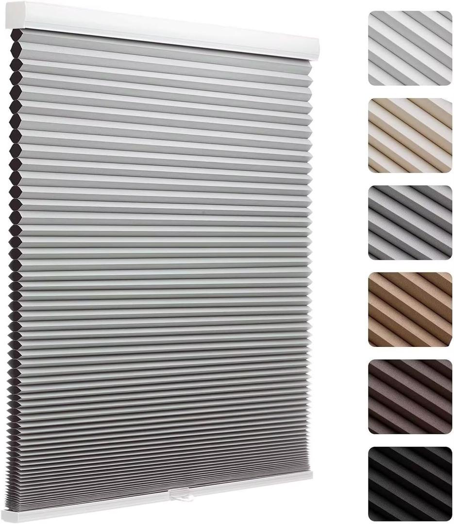 MYshade Cordless Blackout Cellular Shades, 1.5" Honeycomb Window Blinds for Bedroom & Nursery, Thermal Insulated, Noise Reducing, Privacy Shades, Inside or Outside Mount (36" W x 64" H, Grey)