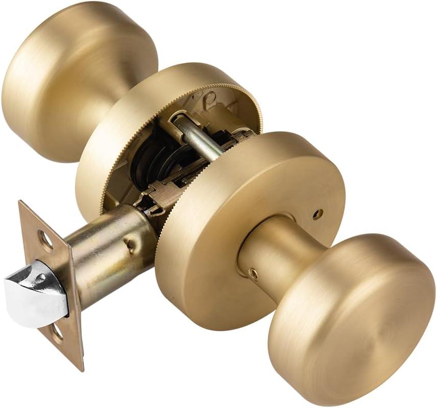 Gold Door Knob Interior, Privacy Door Knobs Door Handles for Bath and Bed, Heavy Duty Door Knob with Lock (Satin Brass)