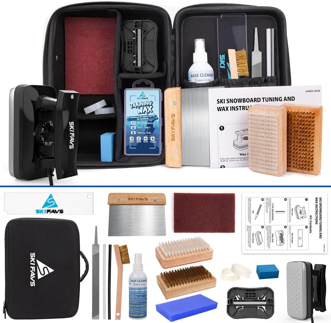 Ski/Snowboard Wax Kit, Ski Tuning & Waxing Kit with Wax Iron, Complete Basic Wax Set - Professional Tuning Equipment, All Temperature Wax, Base Cleaner, Brush, Wax Scraper, P-tex, Tuning Stone