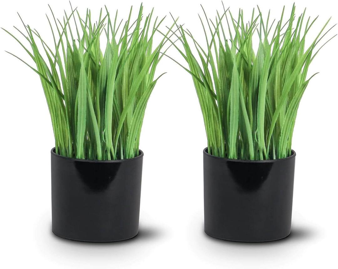 2 Pack Fake Plants Indoors Potted Wheat Grass Faxu Plants for Desk Table Shelf Decor, Artificial Plants Greenery Indoor for Bathroom Office Kitchen Living Room Home Decoration