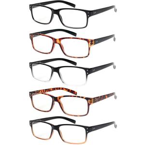 Kerecsen Reading Glasses 5 Pairs Quality Readers Spring Hinge Glasses for Reading for Men and Women (5 Mix Color, 2.75, x)