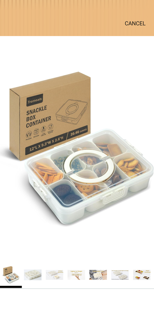 Divided Serving Tray for Candy, Condiment, Fruits and Nuts - Dishwasher Safe Snackle Box Container with Lid - Portable Charcuterie Board for Parties, Picnics, Travel and On-the-Go Snacking (8 Cups)