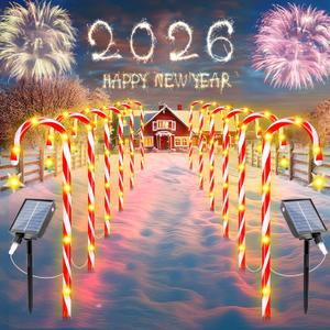 Solar Candy Cane Lights  12-Piece Set, 22 Inch Outdoor Christmas Pathway Lights, 8 Lighting Modes with Memory Function, Solar-Powered Holiday Decorations for Garden, Yard, Walkway, Party, Driveway