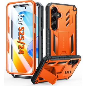 FNTCASE for Samsung Galaxy S25 Case: for Galaxy S24 Case Military Grade DropProof Protection Cover with Kickstand | Matte Textured Rugged Shockproof | Protective Sturdy Phone Case - 6.2 inch Orange