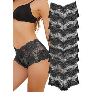 Sexy Panties for Women Plus Size Underwear Womens High Waisted Underwear No Panty Line Breathable Lace Boyshorts (Medium, 7pcs-black)