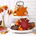 Qunclay 3 Pcs Fall Thanksgiving Decor Maple Leaves Wood Sign Autumn Leaves Wooden Table Centerpieces Fall Tiered Tray Decor Decorations for Thanksgiving Home Table Desk