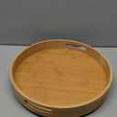 Lazy Susan Organizer 14 inch, Bamboo Lazy Susan for Table, Kitchen Turntable Organizer with Double Handles, Round Wood Rotating Turntable Spice Organizer for Countertop Cabinet or Pantry