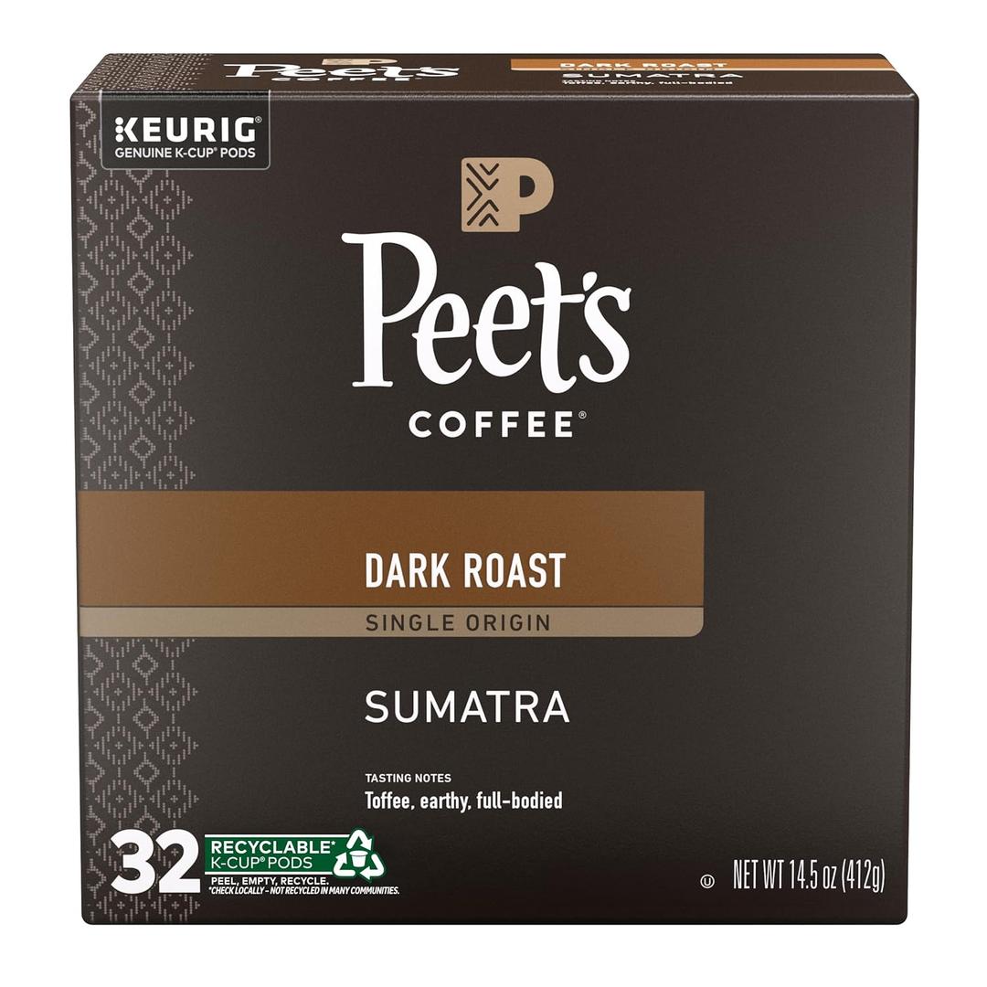 Peet's Coffee, Dark Roast Single Serve Coffee Pods - Single Origin Sumatra 32 Count (1 Box of 32 Pods) Best By: 08/01/26