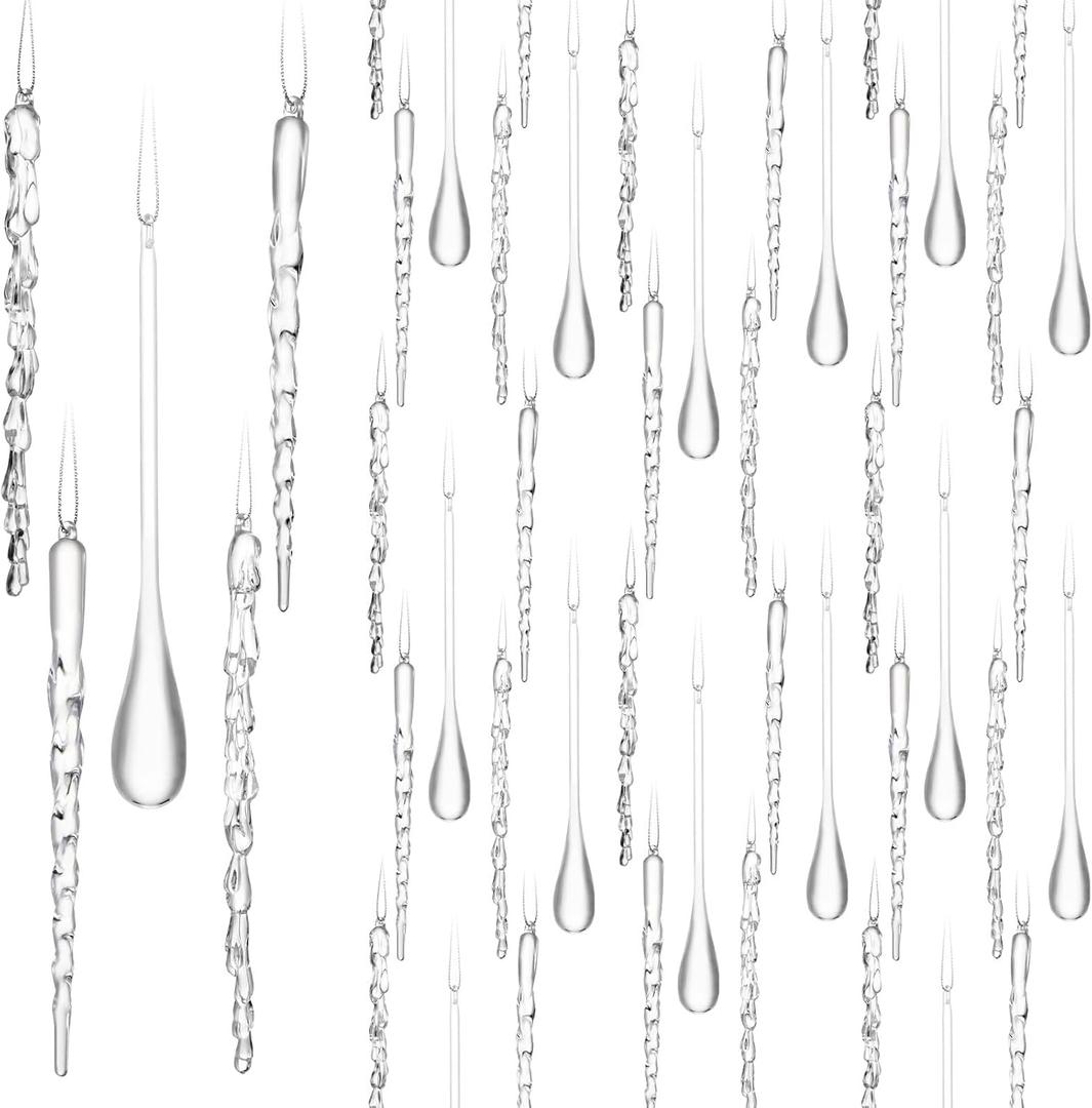 Syhood 100 Pcs Crystal Christmas Ornaments Hanging Christmas Tree Decorations Clear Acrylic Icicle with Drop Ornament for Xmas Winter New Year Party Supplies Home Decor Icicle Waterdrop