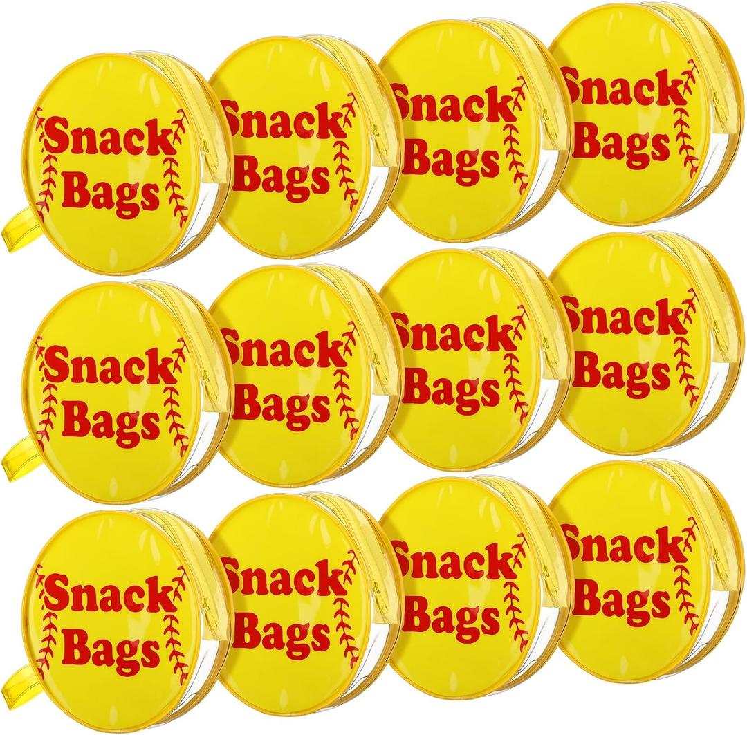 Reginary 12 Pcs Softball Snack Bags for Team Gifts Softball Goodie Clear Treat Candy Pouch Bags PVC Waterproof with Zipper Party Favors for Team Birthday Gifts Sport Supplies