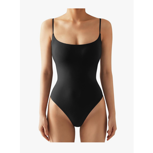 SUUKSESS Women Sexy Square Neck Thong Bodysuit Backless Cami Bodysuit Top M Black