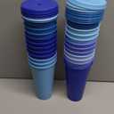 Skylety 24 Pcs Dusty Blue Plastic Cups with Lids and Straws 24 oz Reusable Tumbler Large Travel Mug Cup Coffee Beverage Drinks Wedding Bridal Baby Shower Party Blue Birthday Party Supplies