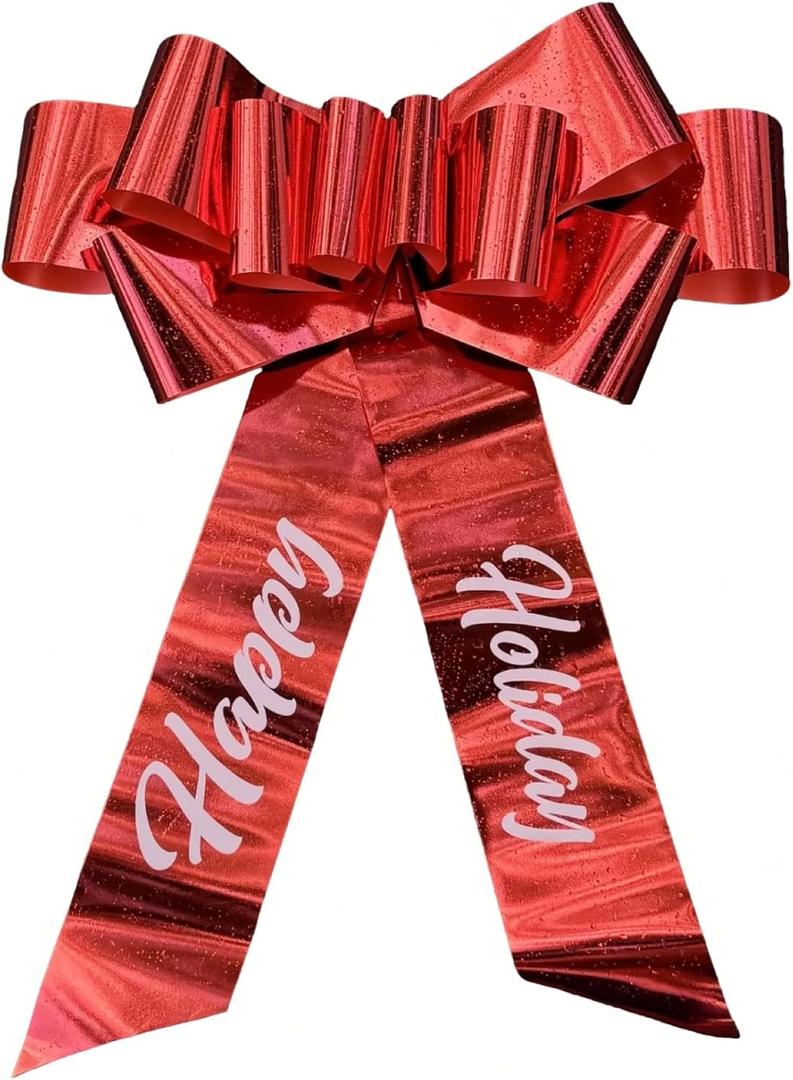 Happy Holiday Bow(30 inch, 1 Pack), Big Red Car Bow, Giant Red Bow for Holiday Decoration, Car, Wreath, Front Door, Xmas Decoration, Indoor and Outdoor Decor.