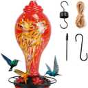 Hummingbird Feeders for Outdoors Hanging, 33OZ Hand Blown Glass Hummingbird Feeder with 5 Perches, Ant Moat, Balcony Yard Porch Backyard Decor Gifts for Women, Bird Lover, Red
