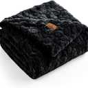 Cozy Bliss Faux Fur Throw Blanket for Couch, Fuzzy Soft Plush Thick Warm Fluffy Reversible Wave Textured Blanket for Sofa Bedroom Living Room, 55 * 70 Inches Black