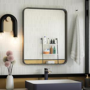 ISKM Black Framed Mirror for Wall 20"x 16", Bathroom Vanity Mirror Anti-Rust, Tempered Glass, Rounded Rectangle Mirror(Horizontal/Vertical)