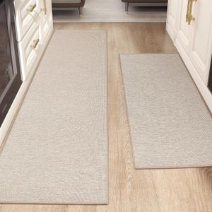 Color&Geometry 2PCS Kitchen Rugs and Mats Non Slip Washable, Absorbent Kitchen Runner, Easy to Clean Kitchen Floor Mats for in Front of Sink, Laundry Room, Hallway, 17"x29"+17"x59", Beige