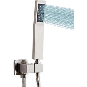 LRVBKUSAV Brushed Nickel Square Hand Shower Head, handheld shower head with hose,Brass High Pressure Rinse With Adjustable Water Supply Elbow Wall Mount Connector Shower Bracket and Hose Set